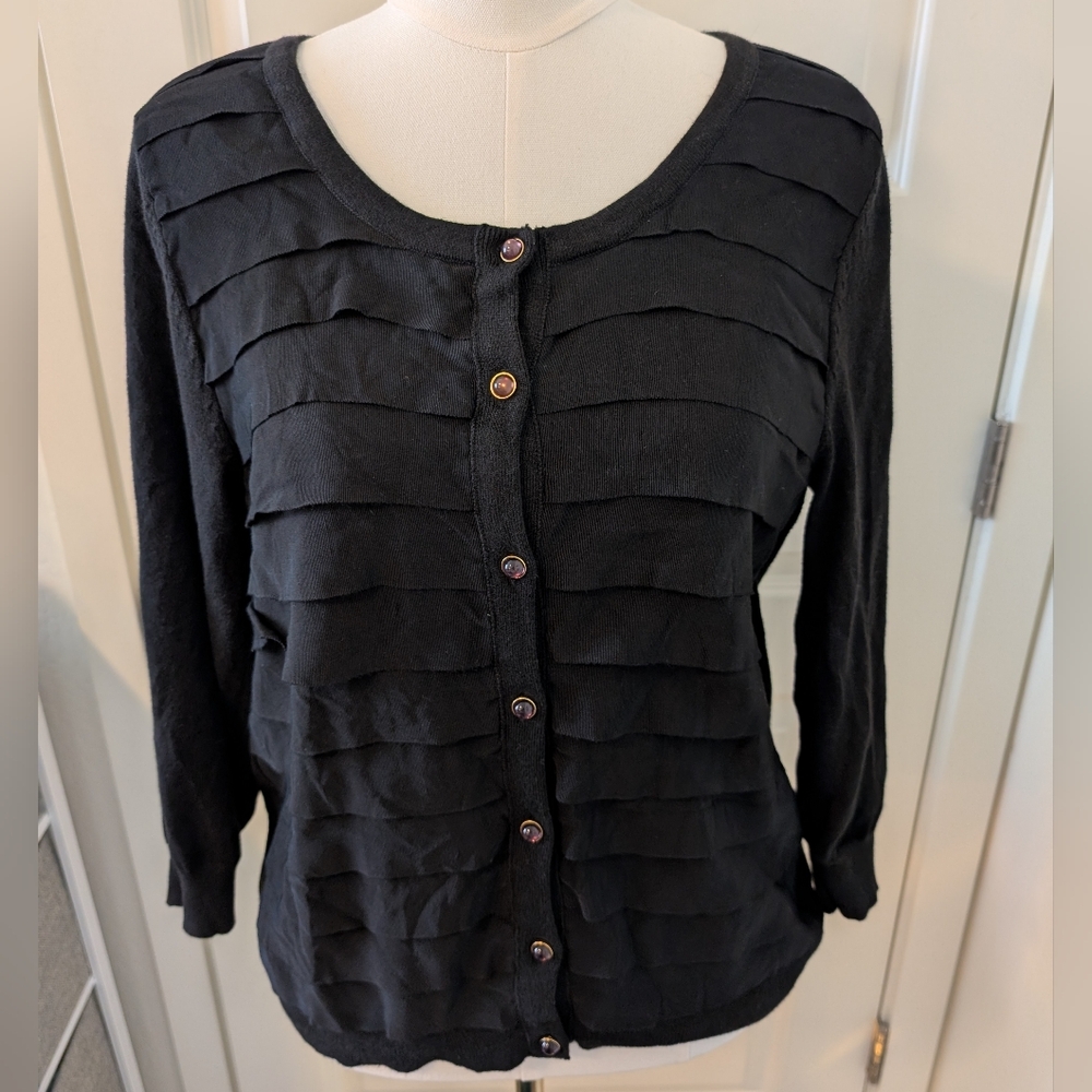 MICHAEL MICHAEL KORS Cardigan Black Tiered with Purple and Gold Buttons Size XL - Picture 2 of 14